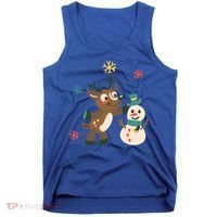 Cute Winter Reindeer Snowman Best Friends Tank Top thumb 0