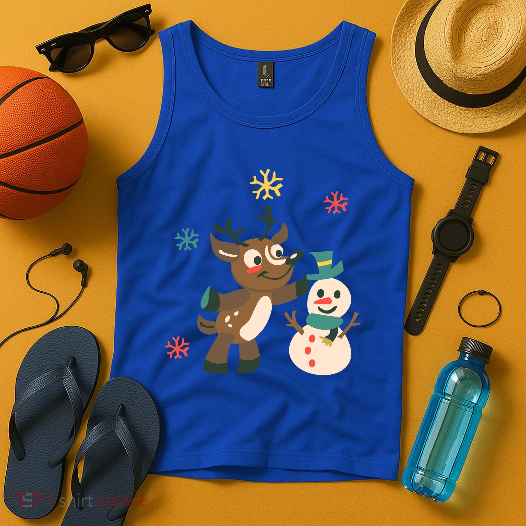 Cute Winter Reindeer Snowman Best Friends Tank Top