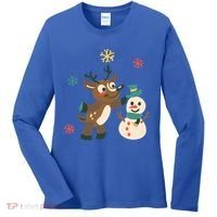 Cute Winter Reindeer Snowman Best Friends Women's Long Sleeve Shirt thumb 0