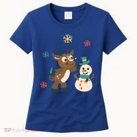 Cute Winter Reindeer Snowman Best Friends Women's T-Shirt thumb 0