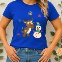 Cute Winter Reindeer Snowman Best Friends Women's T-Shirt thumb 2