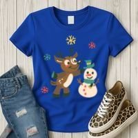 Cute Winter Reindeer Snowman Best Friends Women's T-Shirt thumb 3