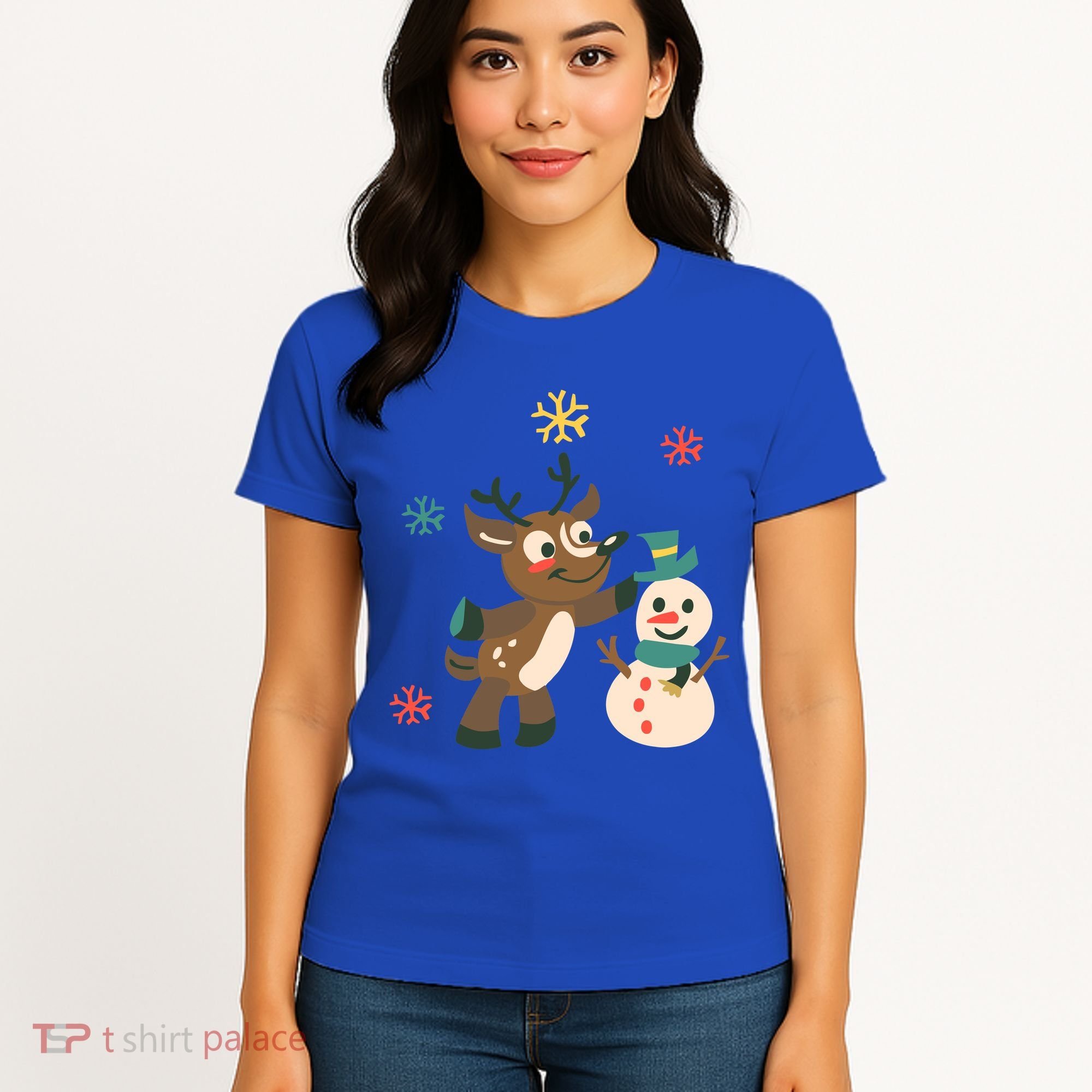 Cute Winter Reindeer Snowman Best Friends Women's T-Shirt