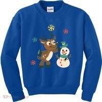 Cute Winter Reindeer Snowman Best Friends Kids Sweatshirt thumb 0
