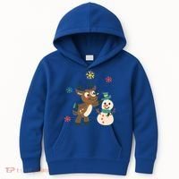 Cute Winter Reindeer Snowman Best Friends Kids Hoodie thumb 0