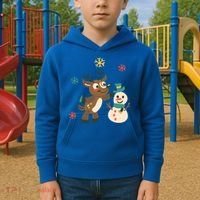 Cute Winter Reindeer Snowman Best Friends Kids Hoodie thumb 2