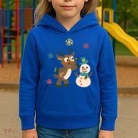 Cute Winter Reindeer Snowman Best Friends Kids Hoodie thumb 3