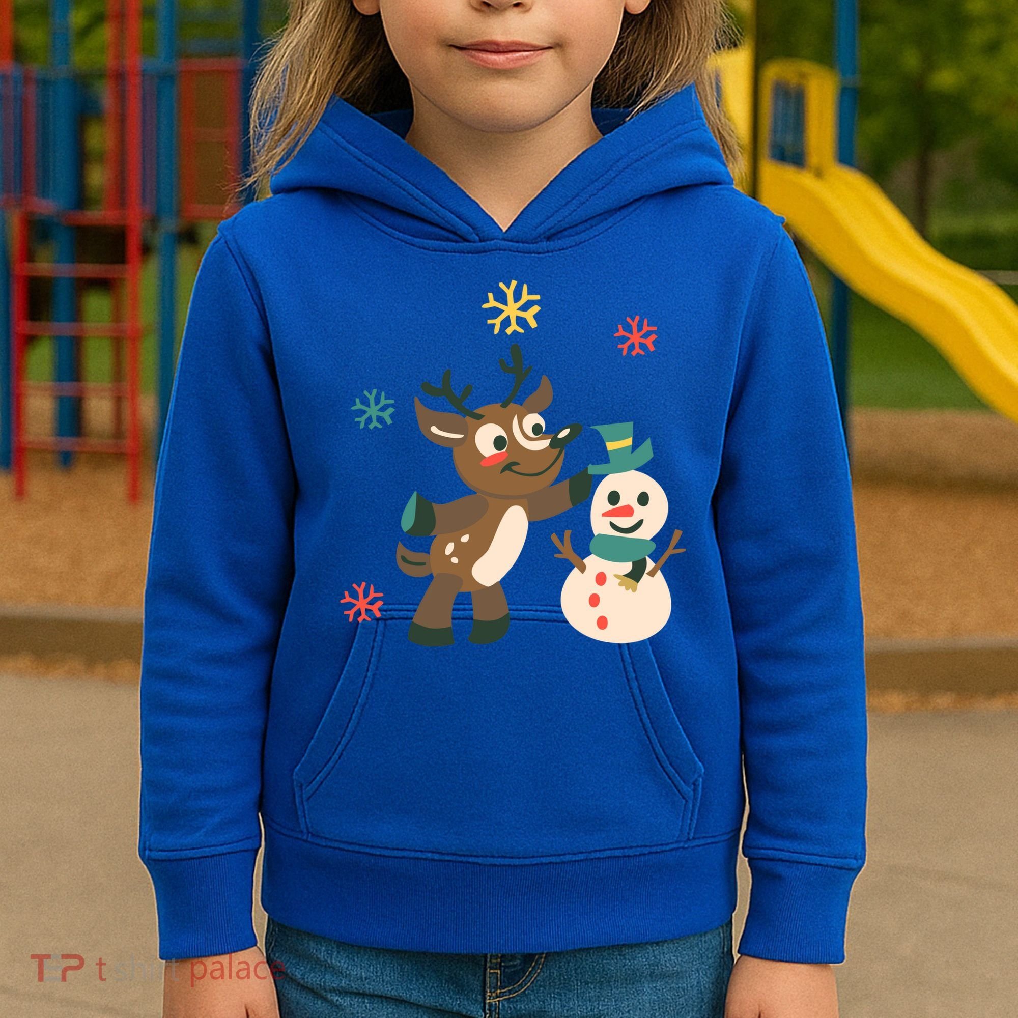 Cute Winter Reindeer Snowman Best Friends Kids Hoodie