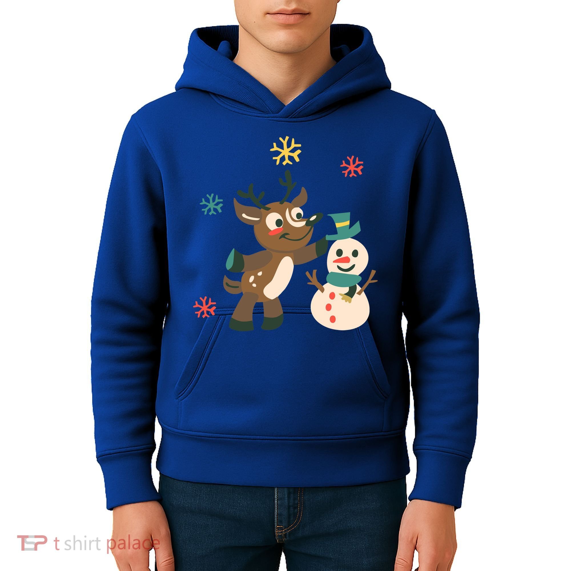 Cute Winter Reindeer Snowman Best Friends Kids Hoodie