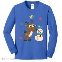 Cute Winter Reindeer Snowman Best Friends Kids Long Sleeve Shirt thumb 0