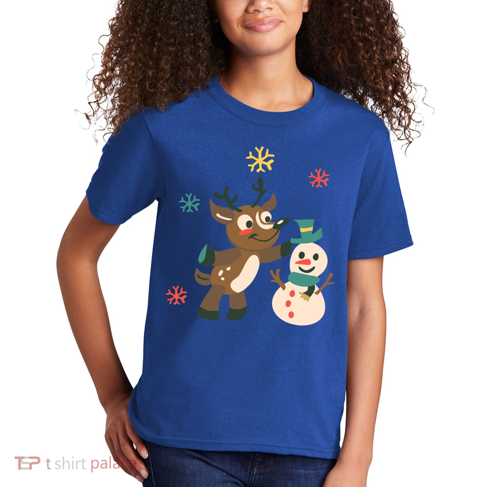 Cute Winter Reindeer Snowman Best Friends Kids T-Shirt