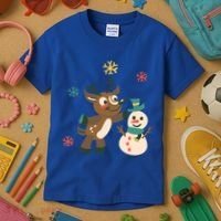Cute Winter Reindeer Snowman Best Friends Kids T-Shirt thumb 3