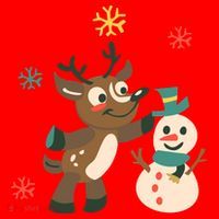 Cute Winter Reindeer Snowman Best Friends Santa Hat thumb 1