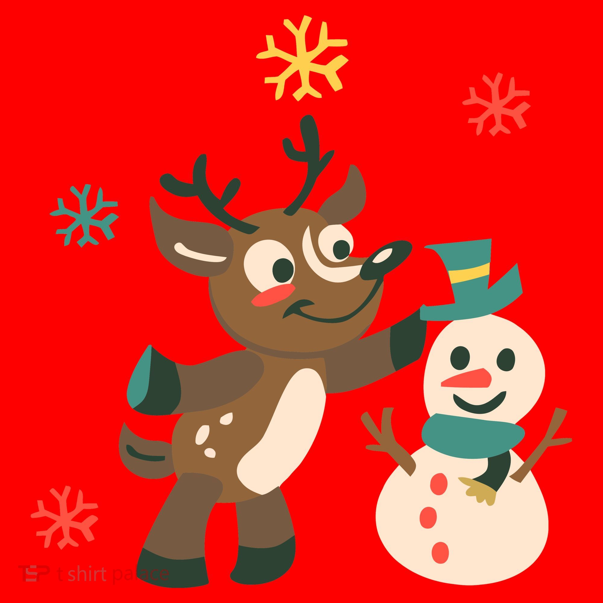 Cute Winter Reindeer Snowman Best Friends Santa Hat