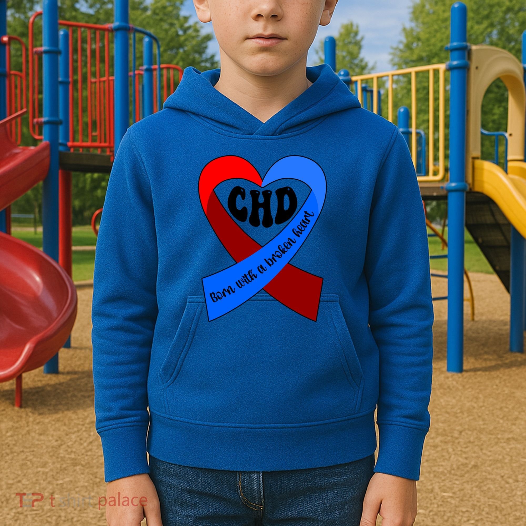 Chd Warrior Ribbon Congenital Heart Disease Awareness Gift Kids Hoodie