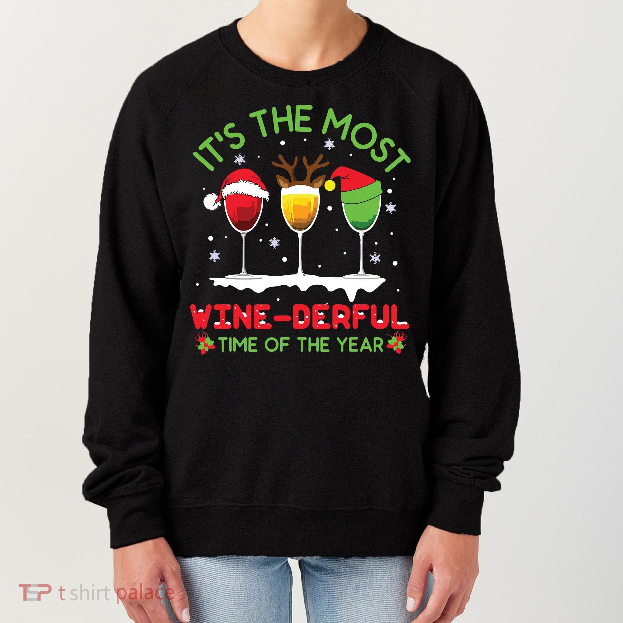Christmas Wine Shirts Xmas Alcohol Pajama PJ Tops Women's Sweatshirt