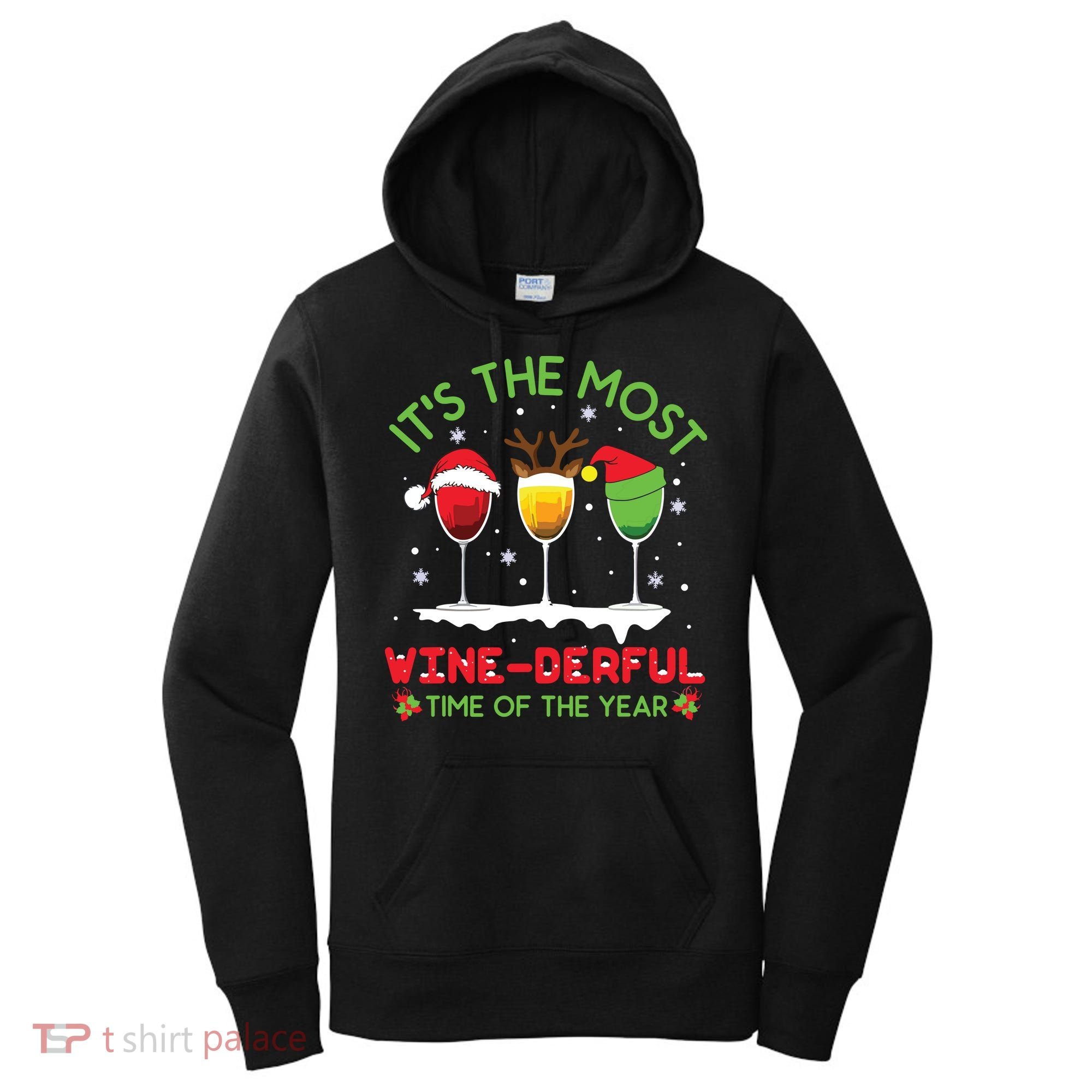 Christmas Wine Shirts Xmas Alcohol Pajama PJ Tops Women's Hoodie