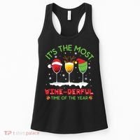 Christmas Wine Shirts Xmas Alcohol Pajama PJ Tops Women's Tank Top thumb 0