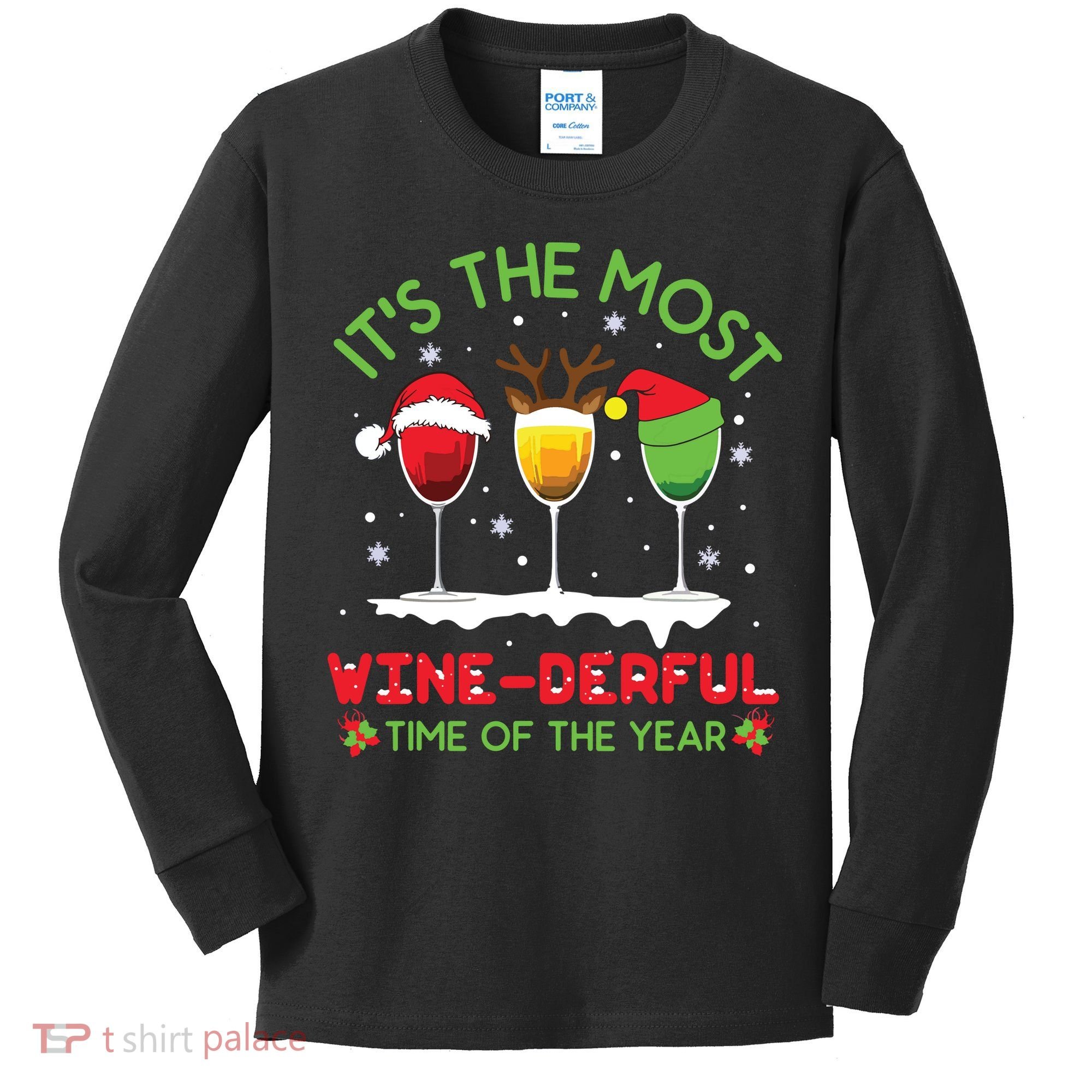 Christmas Wine Shirts Xmas Alcohol Pajama PJ Tops Kids Long Sleeve Shirt