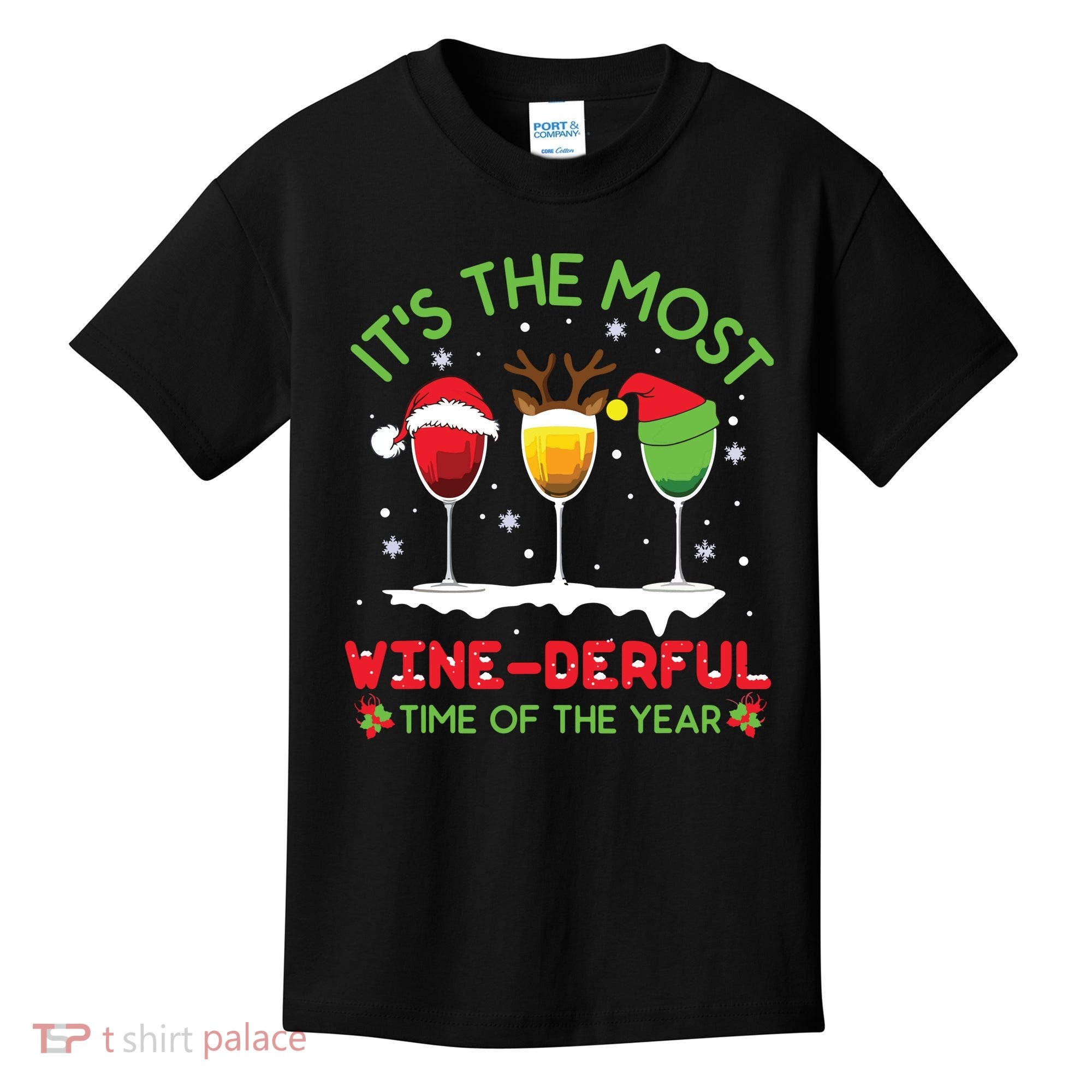 Christmas Wine Shirts Xmas Alcohol Pajama PJ Tops Kids T-Shirt
