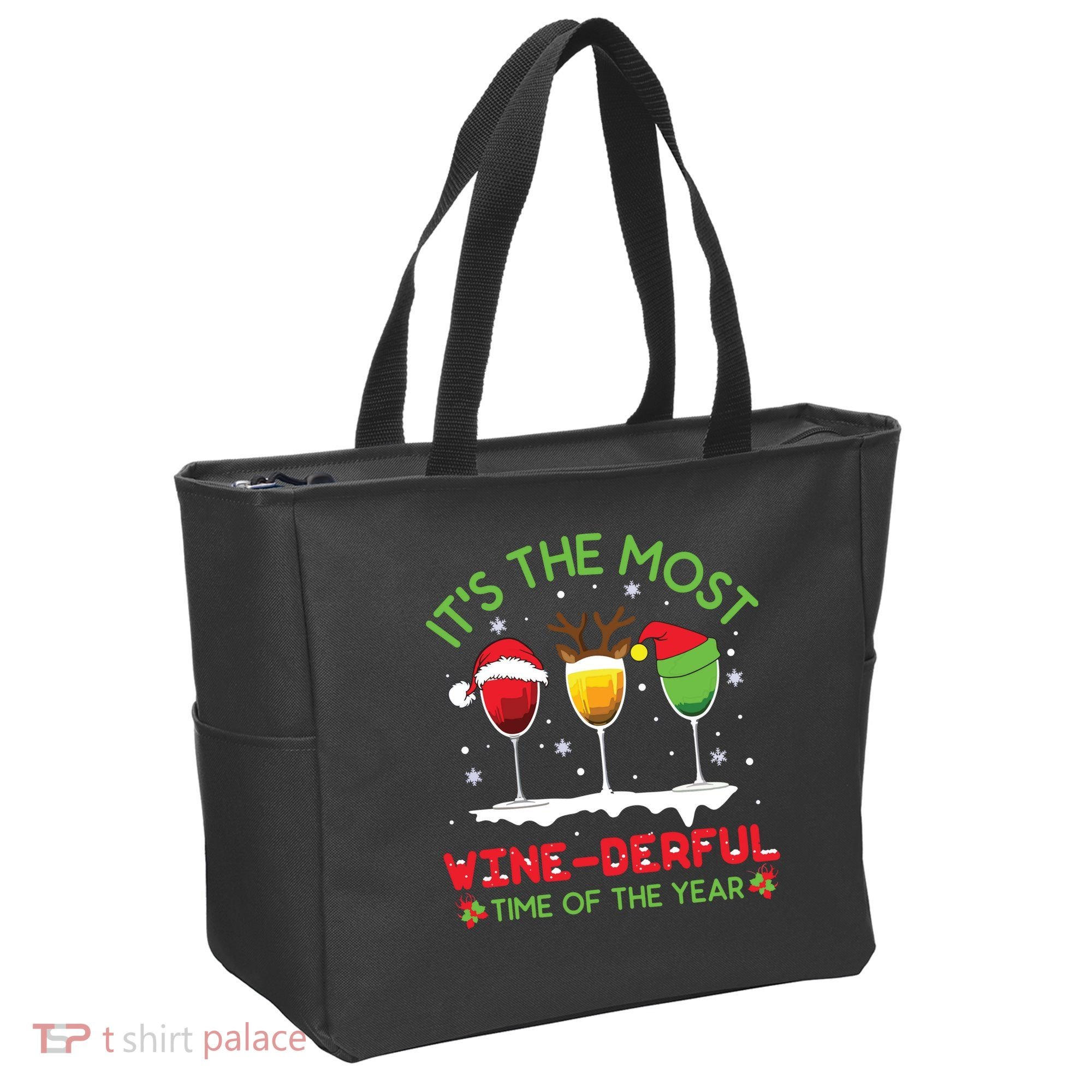 Christmas Wine Shirts Xmas Alcohol Pajama PJ Tops Tote Bag