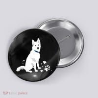 Cute White Siberian Husky Sweet White Snow Dog Button thumb 0