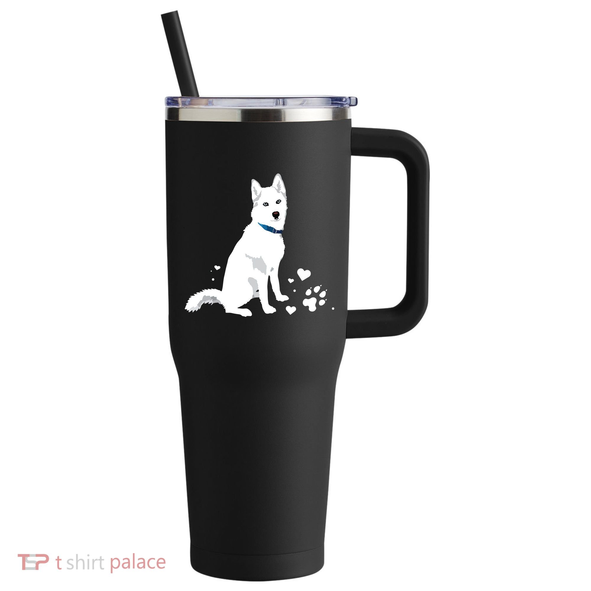 Cute White Siberian Husky Sweet White Snow Dog 40oz Vacuum Insulated Stainless Steel Travel Tumbler