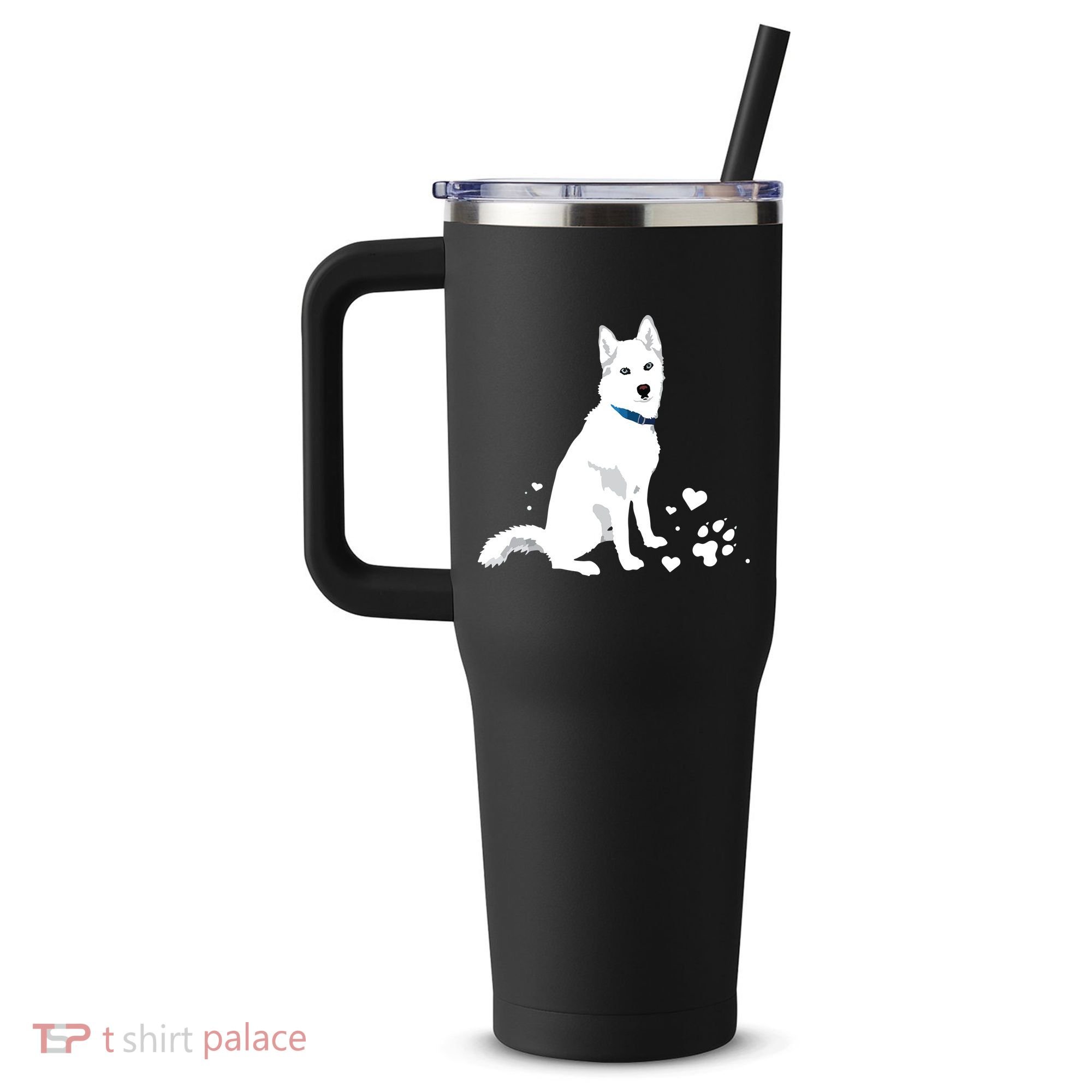 Cute White Siberian Husky Sweet White Snow Dog 40oz Vacuum Insulated Stainless Steel Travel Tumbler