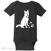 Cute White Siberian Husky Sweet White Snow Dog Baby Bodysuit thumb 0