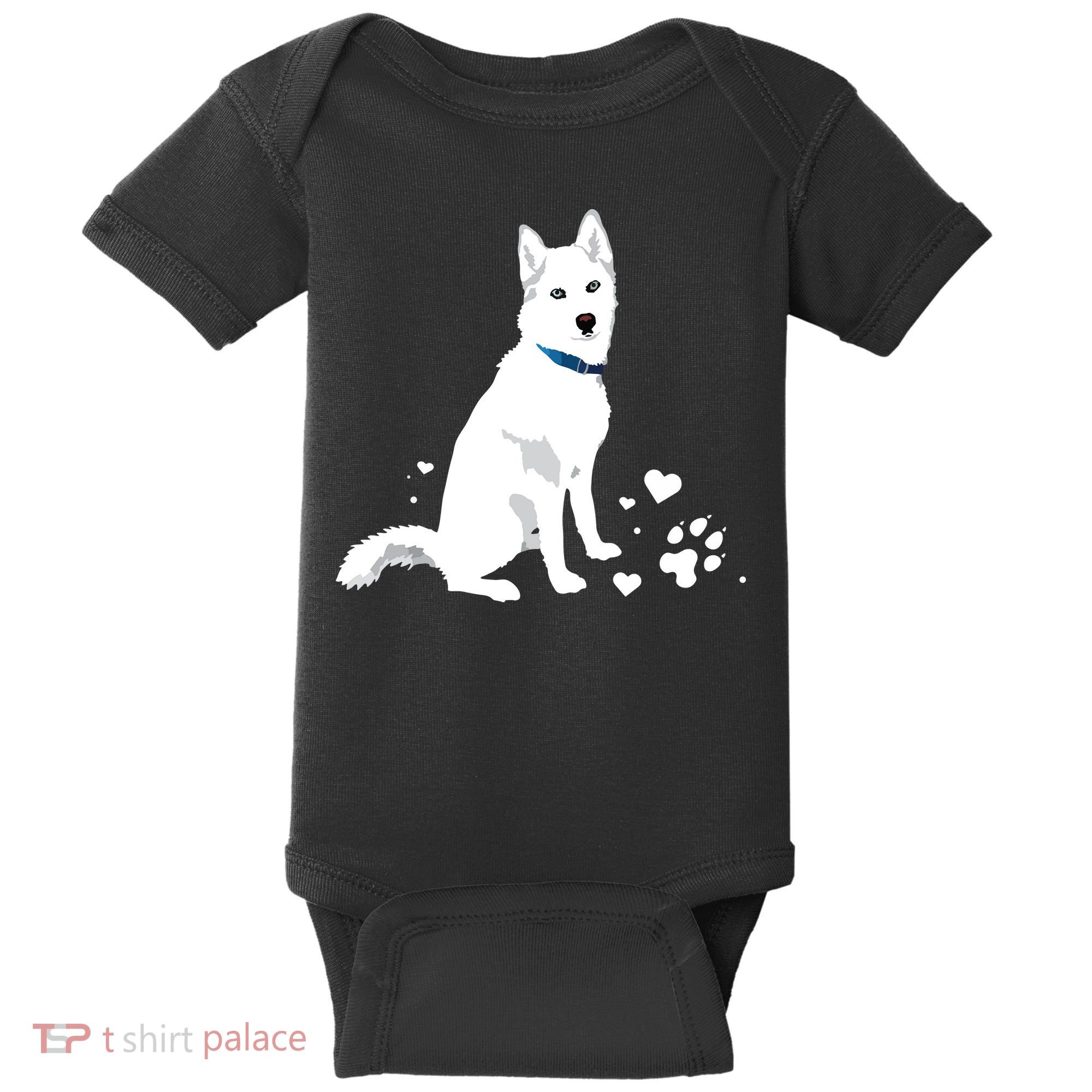 Cute White Siberian Husky Sweet White Snow Dog Baby Bodysuit