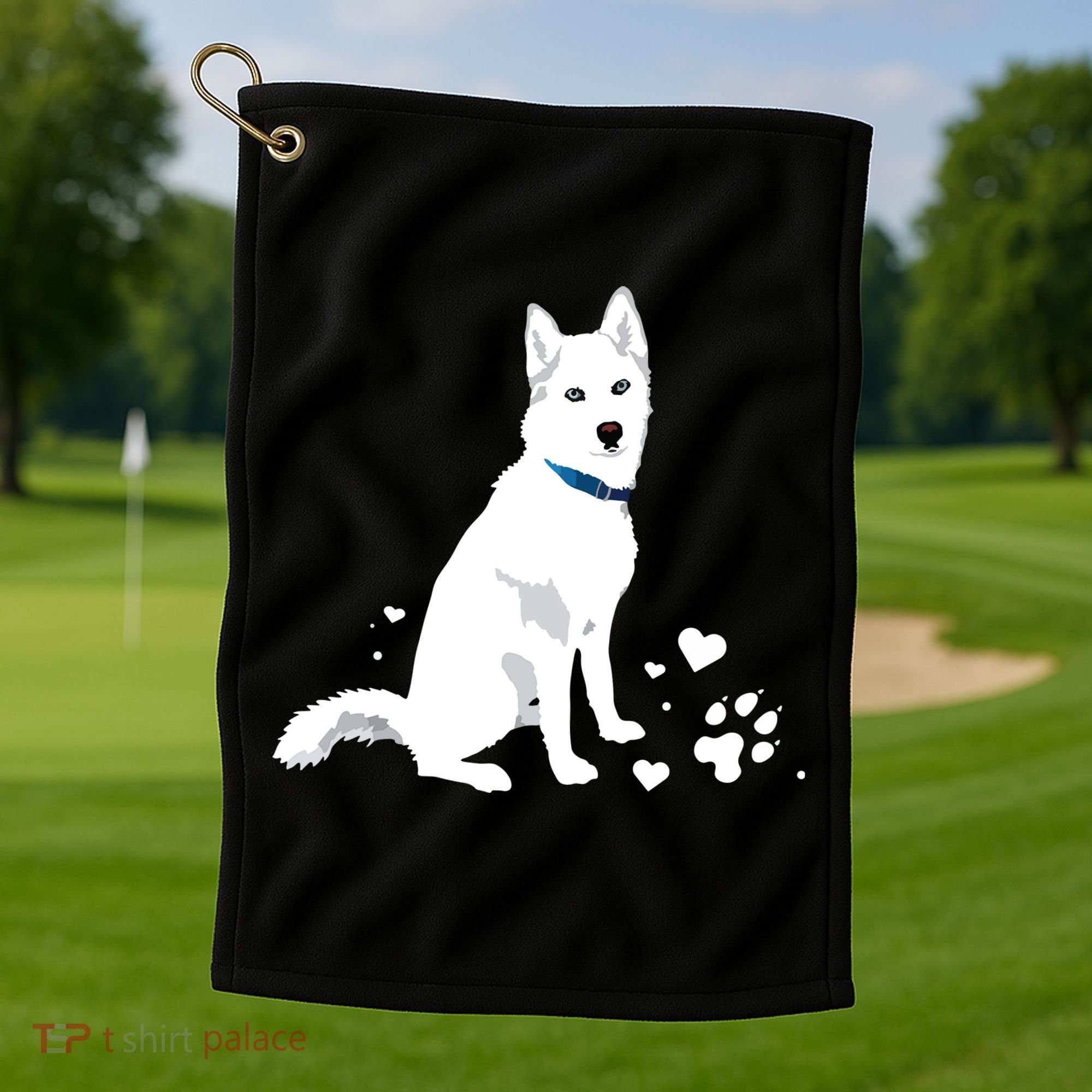 Cute White Siberian Husky Sweet White Snow Dog Golf Towel