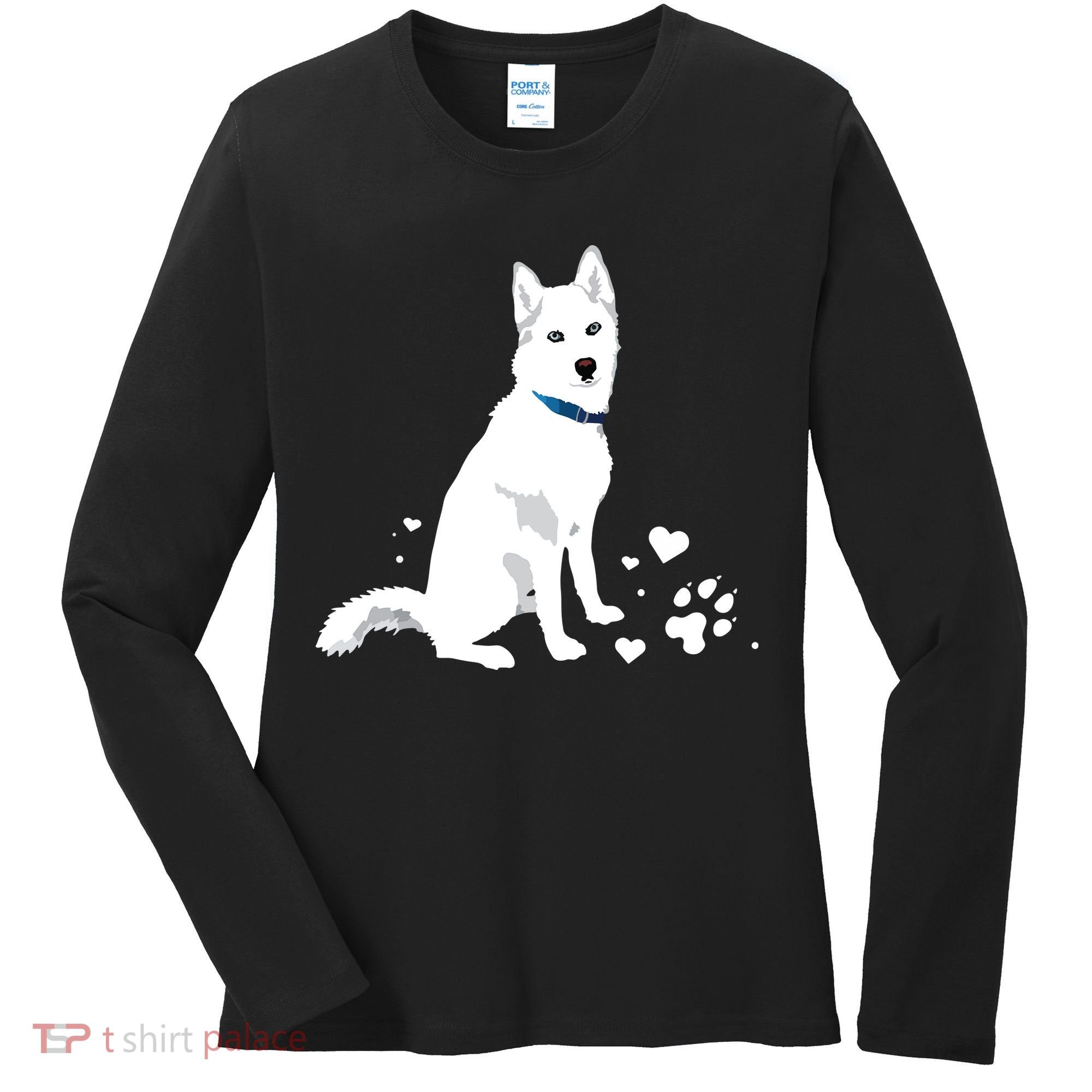 Cute White Siberian Husky Sweet White Snow Dog Women's Long Sleeve Shirt