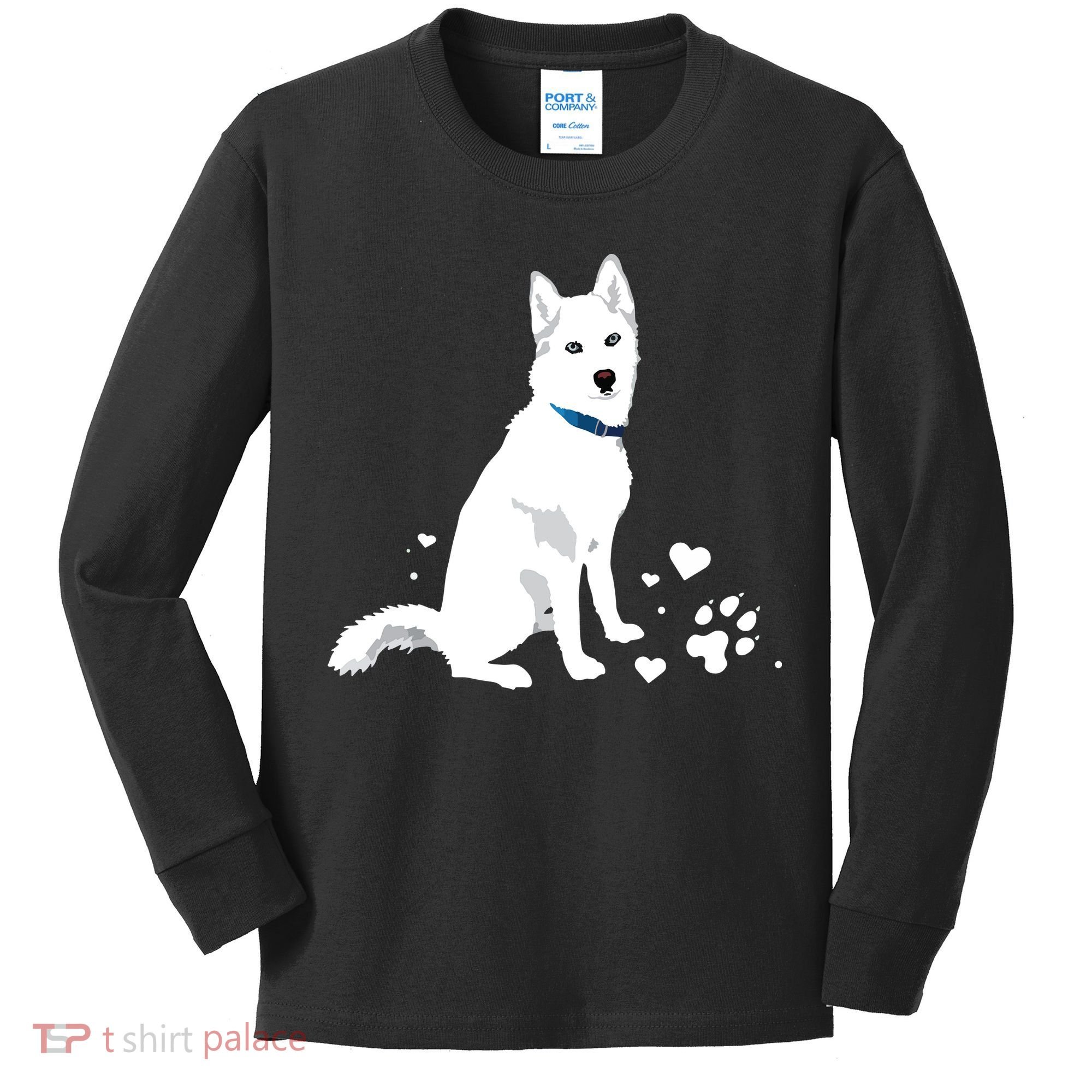 Cute White Siberian Husky Sweet White Snow Dog Kids Long Sleeve Shirt
