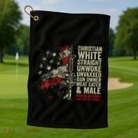 Christian White Straight Unwoke Unvaxxed Gun Owner Golf Towel thumb 1