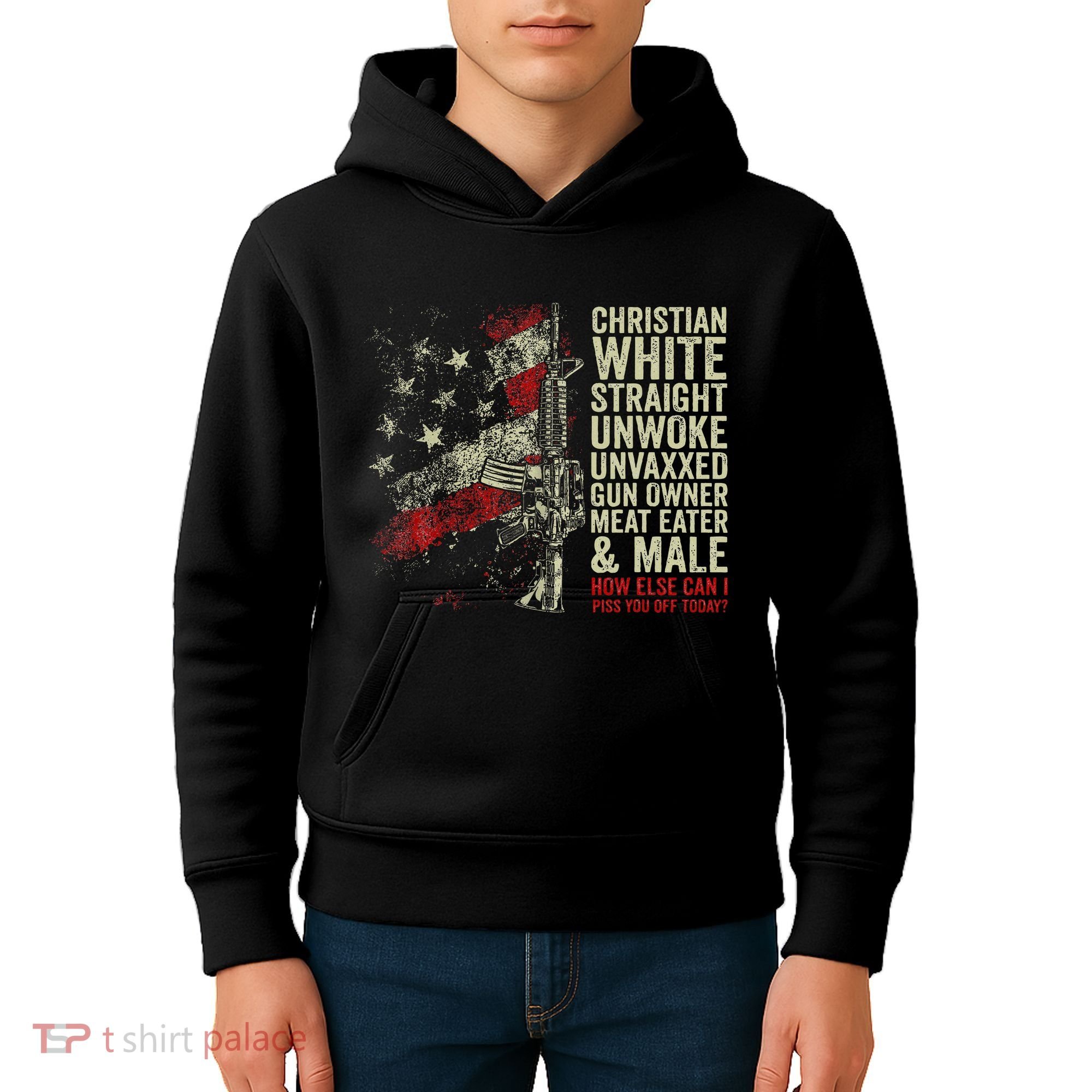 Christian White Straight Unwoke Unvaxxed Gun Owner Kids Hoodie