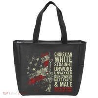 Christian White Straight Unwoke Unvaxxed Gun Owner Tote Bag thumb 0