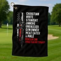 Christian White Straight Unwoke Unvaxxed Gun Owner Golf Towel thumb 1