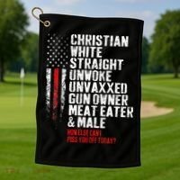Christian White Straight Unwoke Unvaxxed Gun Owner Golf Towel thumb 1