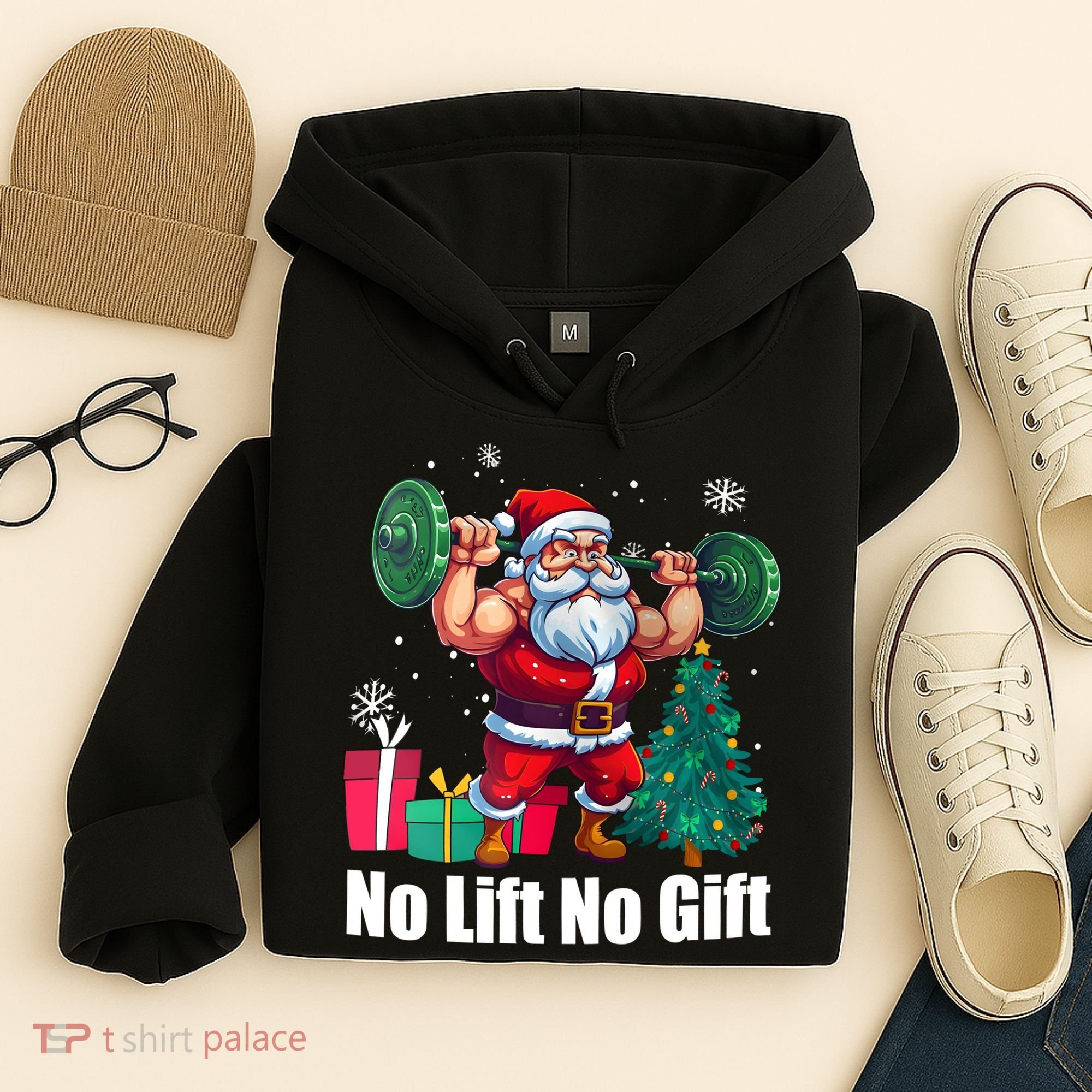 Christmas Workout Santa Claus No Lift No Gift Hoodie