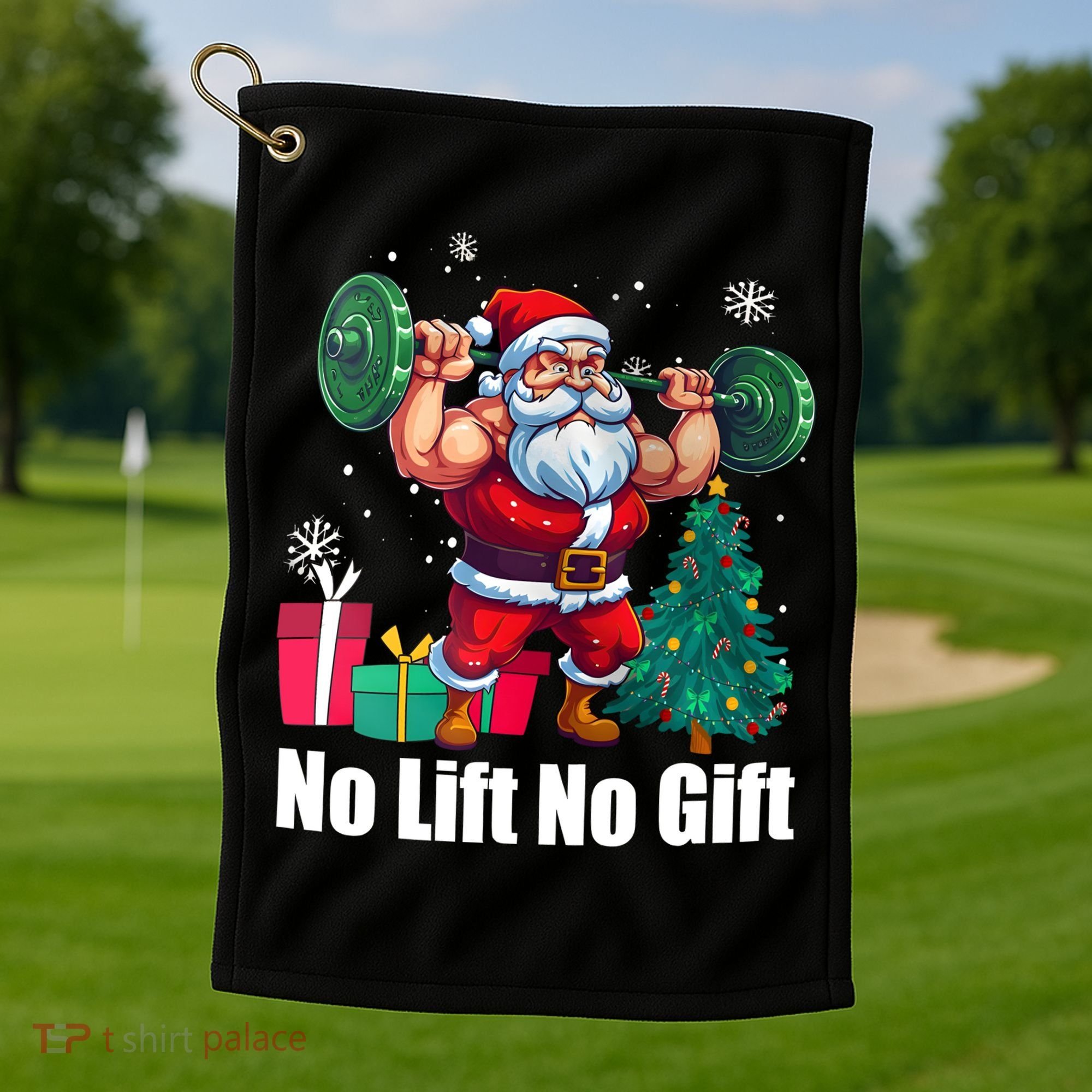 Christmas Workout Santa Claus No Lift No Gift Golf Towel