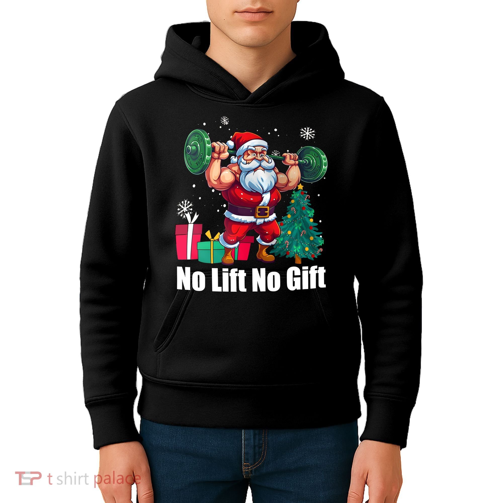 Christmas Workout Santa Claus No Lift No Gift Kids Hoodie
