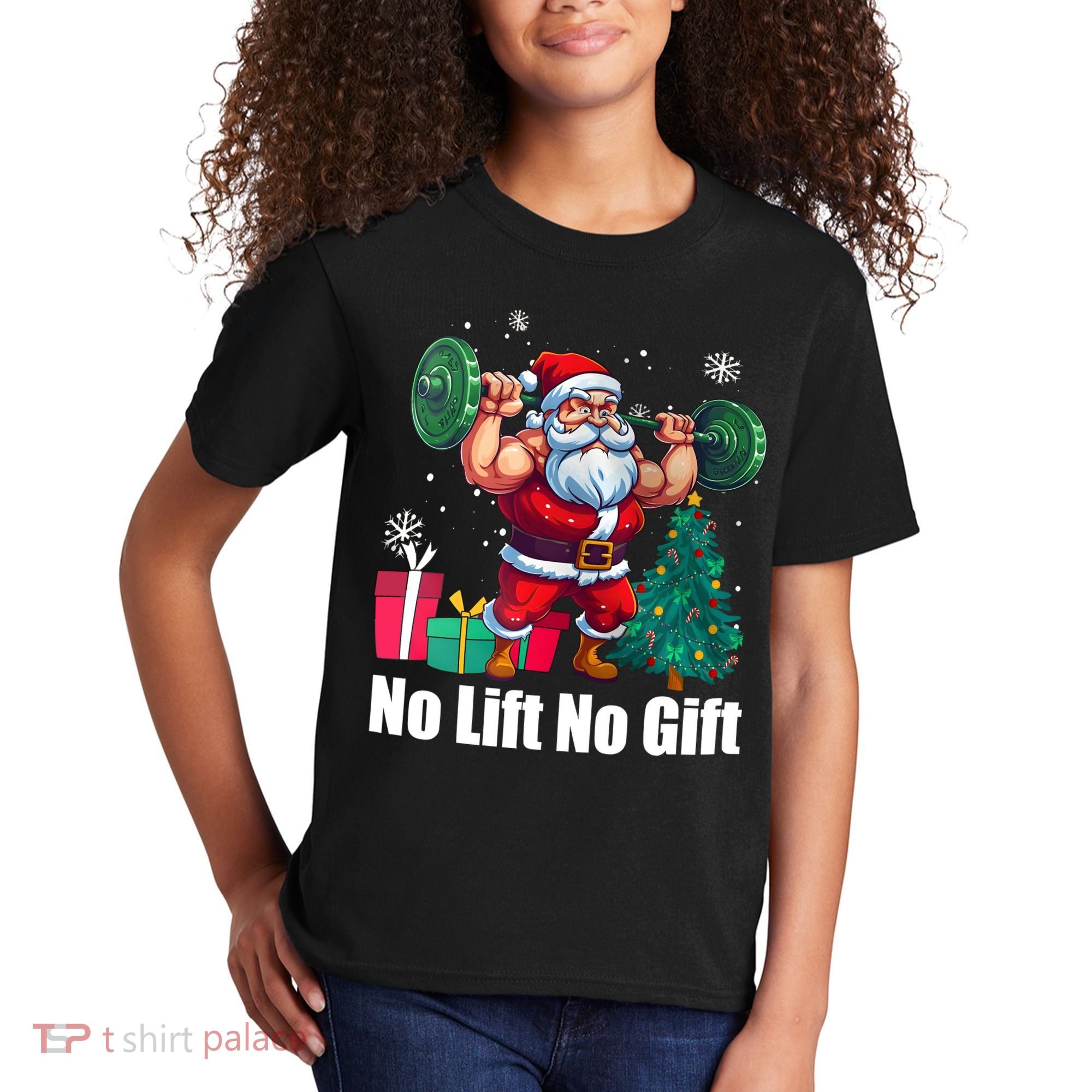 Christmas Workout Santa Claus No Lift No Gift Kids T-Shirt