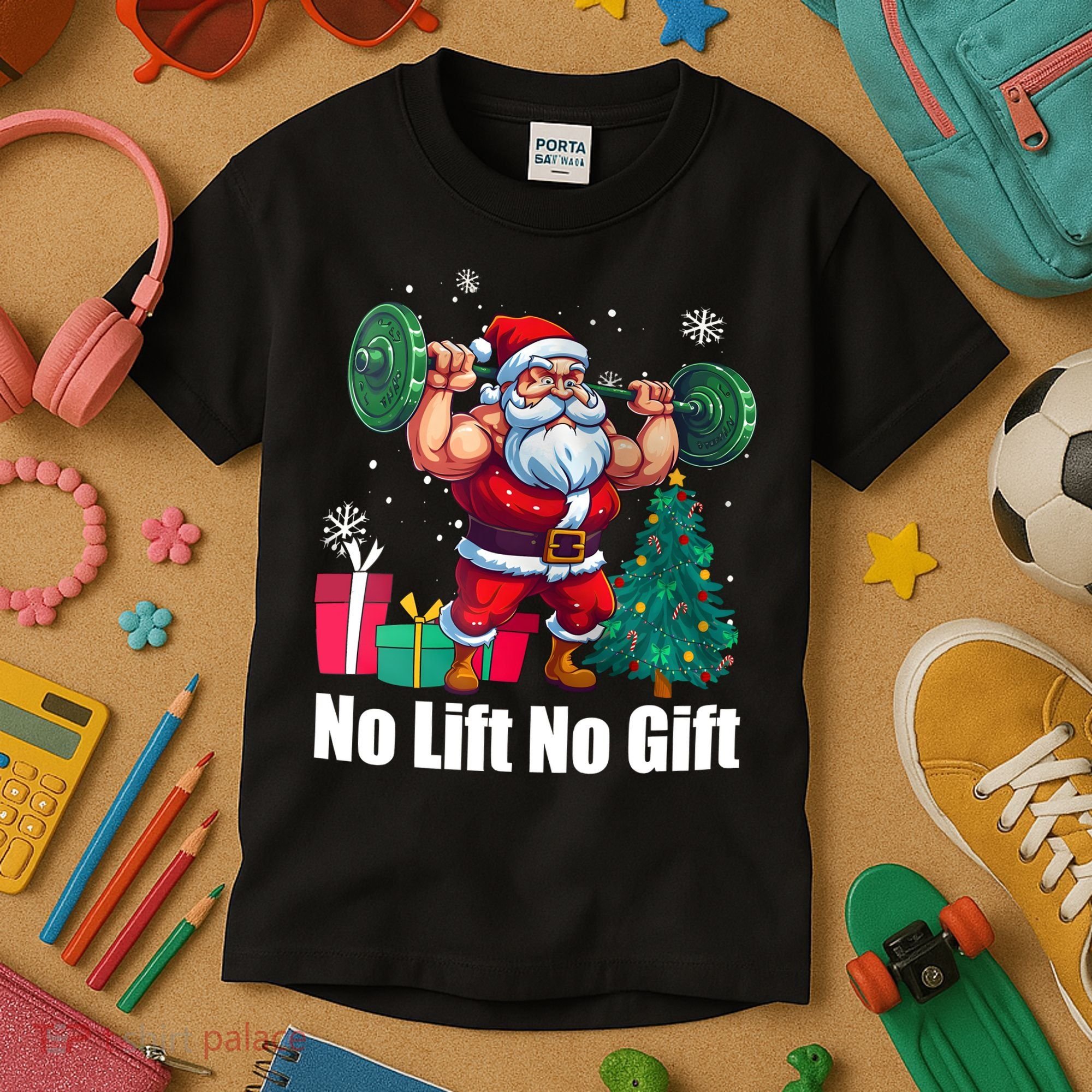Christmas Workout Santa Claus No Lift No Gift Kids T-Shirt