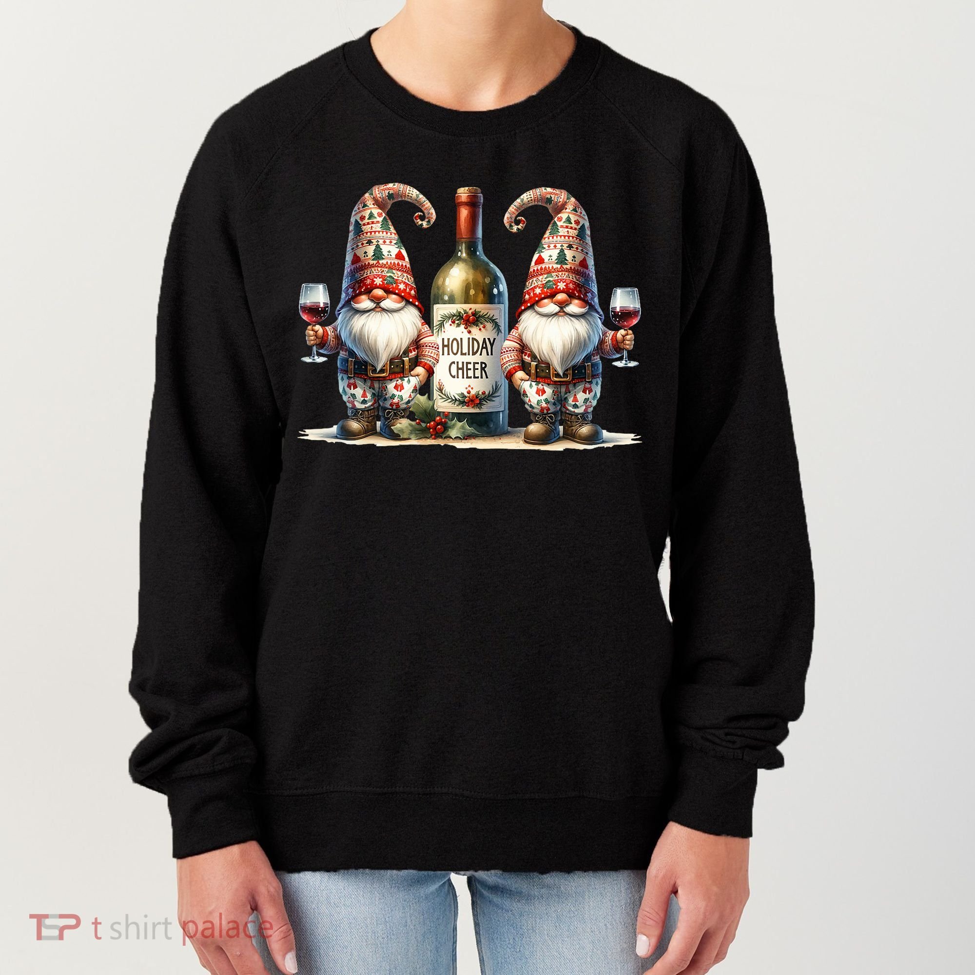 Christmas Wine Santa Gnomes For Xmas Holiday Cheer Women's Sweatshirt