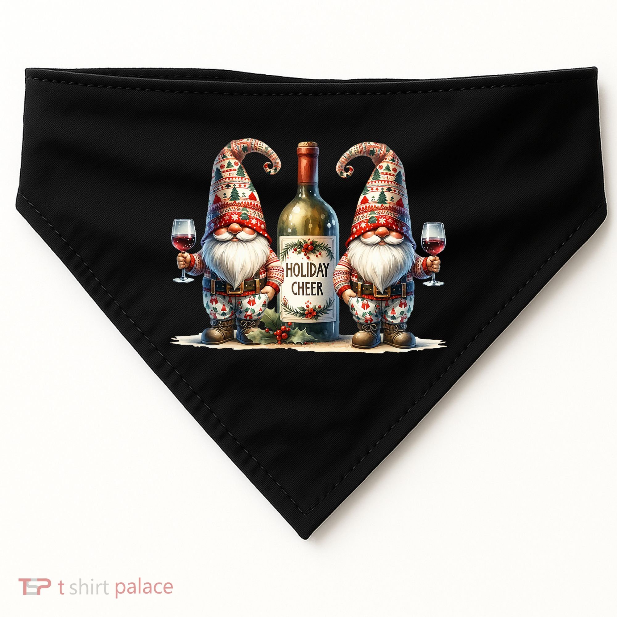Christmas Wine Santa Gnomes For Xmas Holiday Cheer USA-Made Doggie Bandana