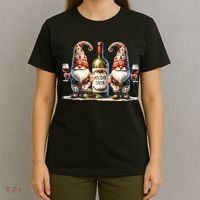 Christmas Wine Santa Gnomes For Xmas Holiday Cheer T-Shirt thumb 4