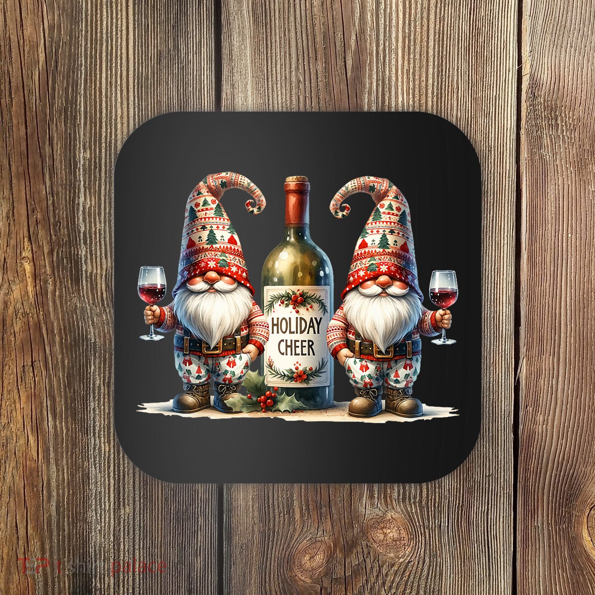 Christmas Wine Santa Gnomes For Xmas Holiday Cheer Coaster