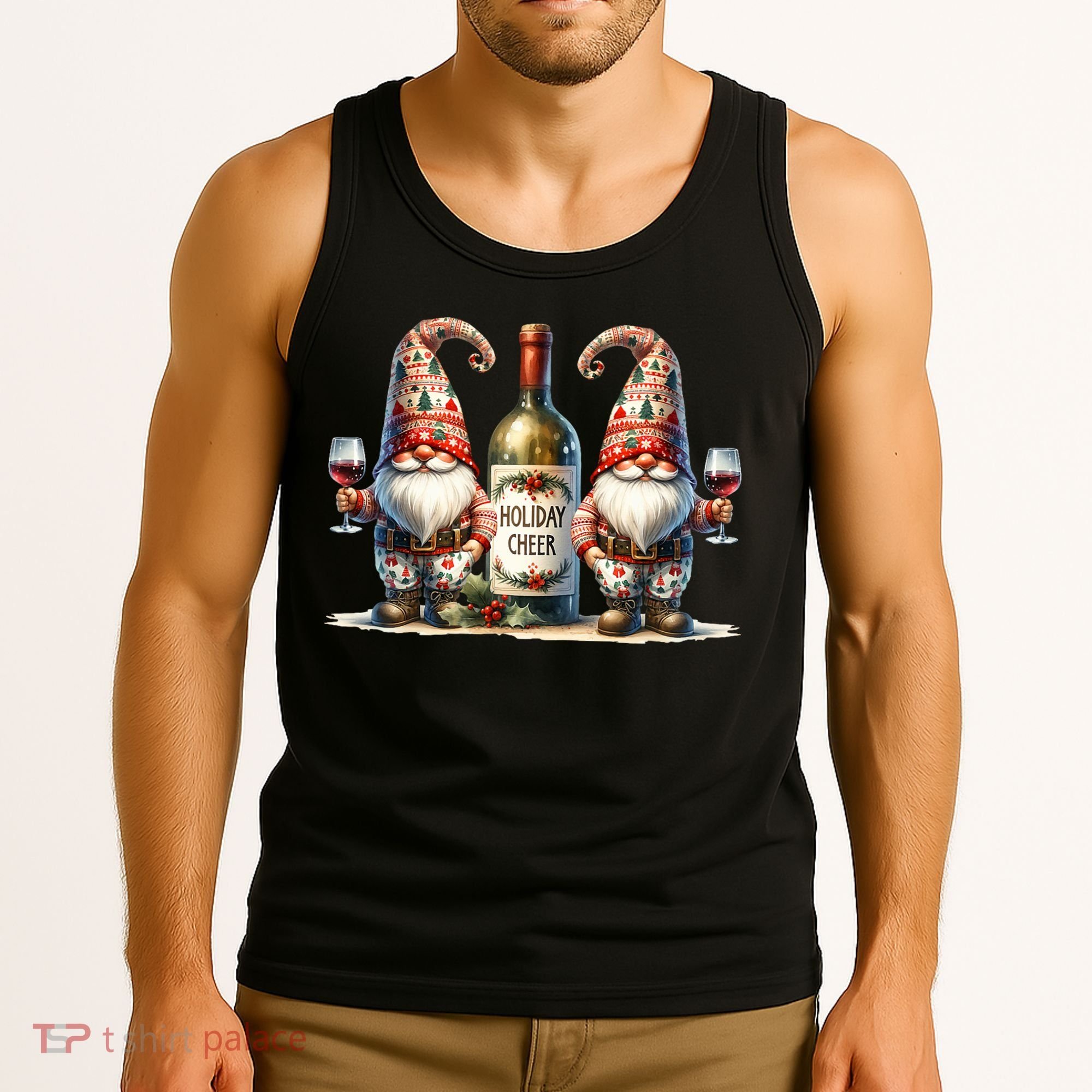 Christmas Wine Santa Gnomes For Xmas Holiday Cheer Tank Top