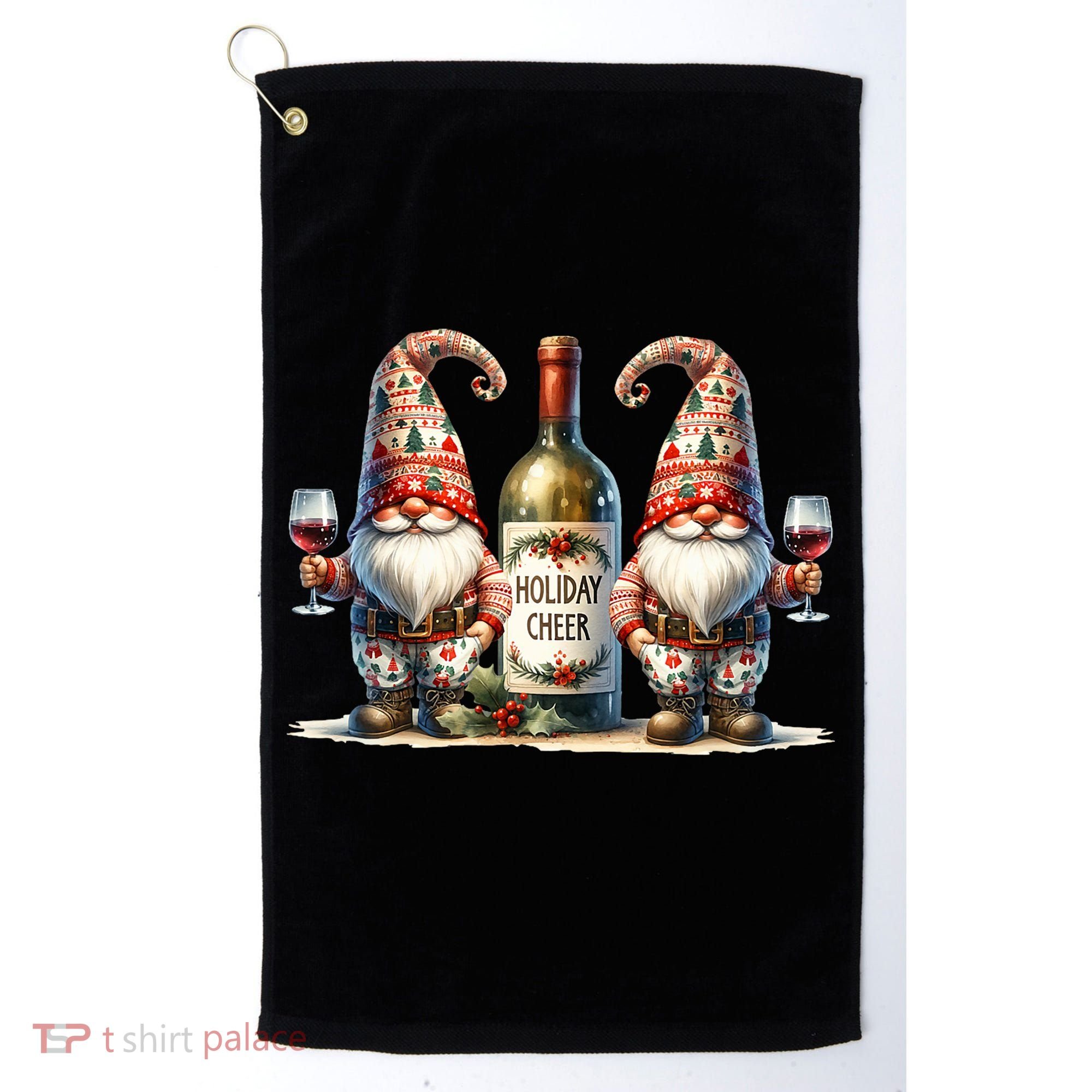 Christmas Wine Santa Gnomes For Xmas Holiday Cheer Golf Towel