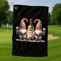 Christmas Wine Santa Gnomes For Xmas Holiday Cheer Golf Towel thumb 1